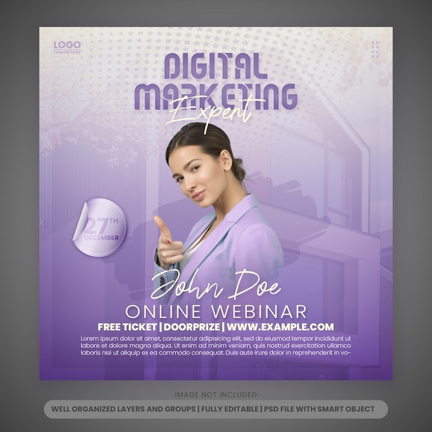 Online live webinar social media post with soft gradient purple color banner template