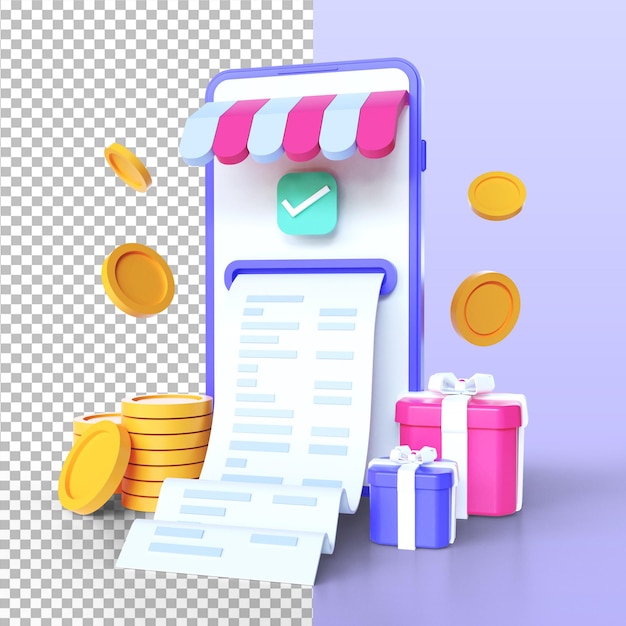 Online Payment concept transaction receipt online payment icon 3d render