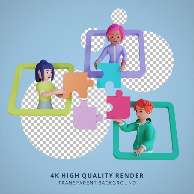 PSD online problem solving and teamwork collaboration 3d high quality render illustration