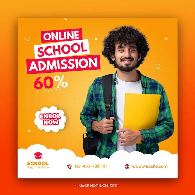 Online school admission social media post or square banner template