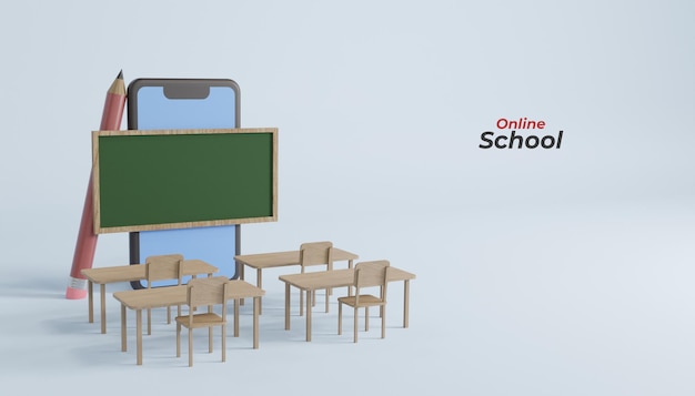 Online school education on mobile smartphone 3d render