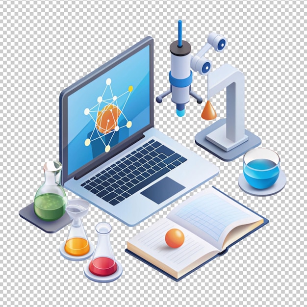 PSD online science isometric composition isolated on transparent background