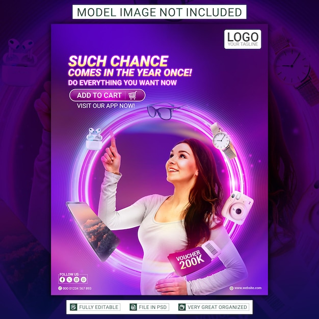 Online shopping banner with a woman