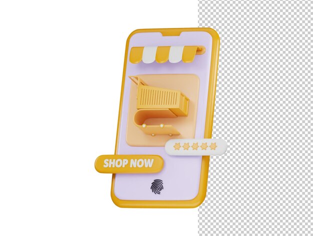 Online shopping concept on 3d smartphone digital marketing and business promotion icon 3d render