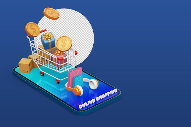 Online Shopping Mobile Application 3d rendering