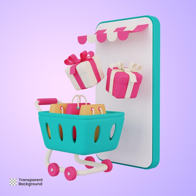 PSD online shopping on smarthphone 3d illustration