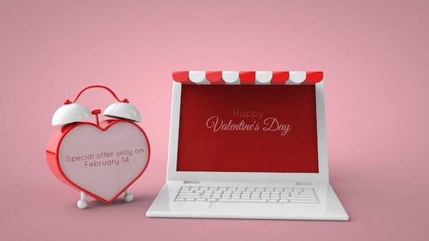 PSD online store and marketplace valentines day sale mockup. 3d illustration.