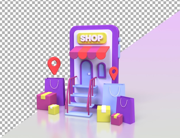 Online store with smartphone shop concept illustration for business idea concept background3Drender