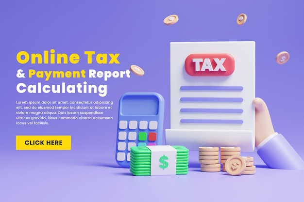 online tax payment Report calculating website landing page or 3d online tax management landing page