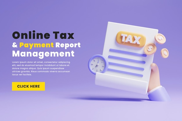 online tax payment Report management website landing page or 3d online tax management landing page