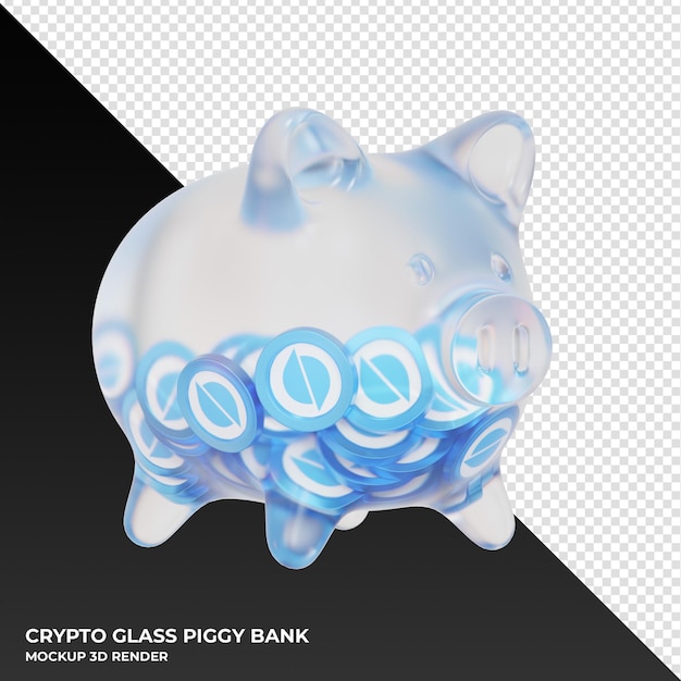 Ontology ONT glass piggy bank with crypto coins 3d illustration