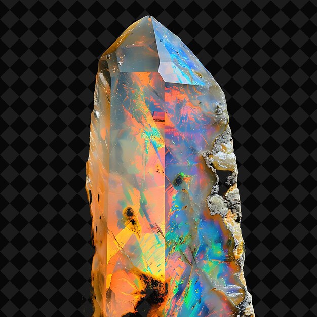 PSD opal crystal with irregular shape multicolored and transluce png neon object on dark background