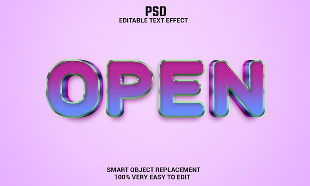 Open 3d editable text effect with background Premium Psd