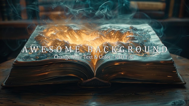 PSD an open book with glowing pages smoke and light