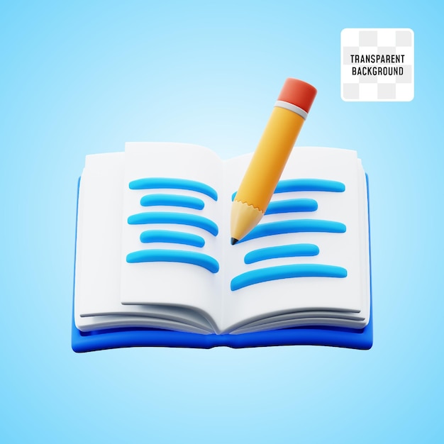 open book with pencil writing reading education concept 3d icon illustration render design