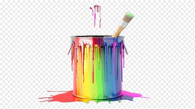 PSD open can of rainbow paint with drips realistic