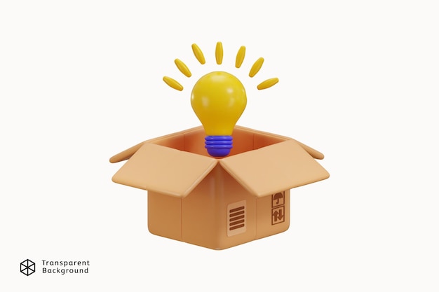 PSD open cardboard box with bulb idea icon 3d render concept of knowledge box vector illustration