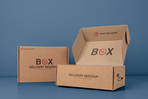 Open and closed mailing boxes mockup