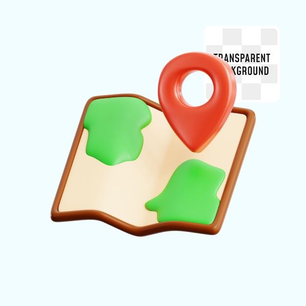 PSD open crease mark map with pin location for game guide 3d icon illustration render design