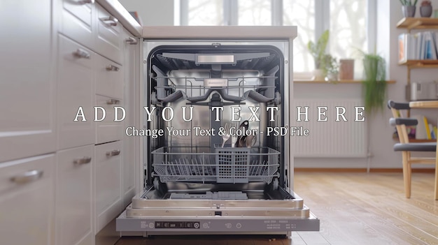 PSD open dishwasher in a modern kitchen