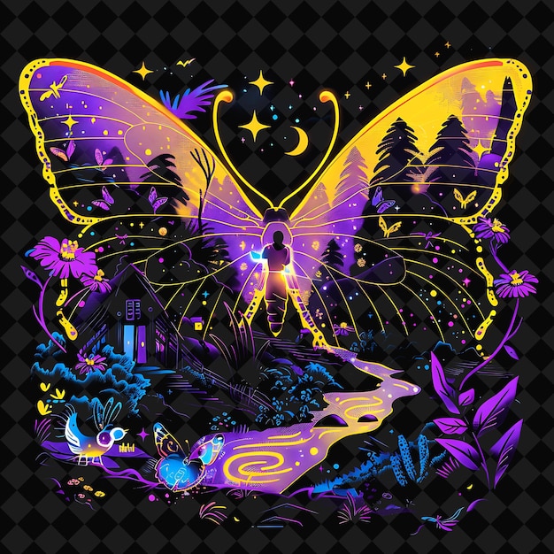 Open Fantasy Nights Enchanted Landscapes with Neon Forest Y2K Art and Illustration Animal Designs