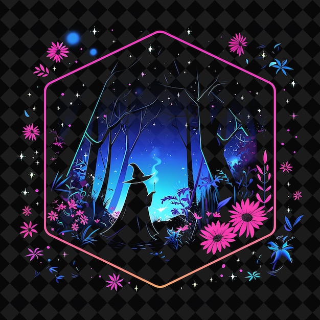 Open Fantasy Nights Enchanted Landscapes with Neon Forest Y2K Art and Illustration Animal Designs