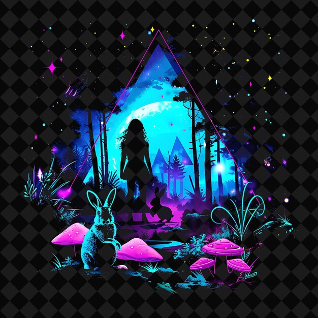 Open Fantasy Nights Enchanted Landscapes with Neon Forest Y2K Art and Illustration Animal Designs