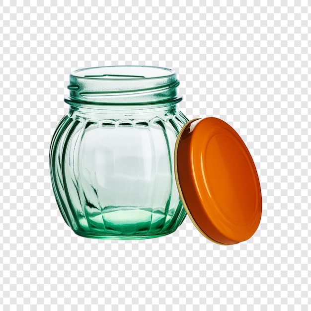 PSD open glass jar with orange lid isolated on transparent background