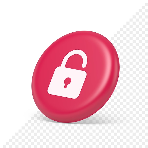 Open lock button cyberspace password security protection service 3d isometric realistic icon