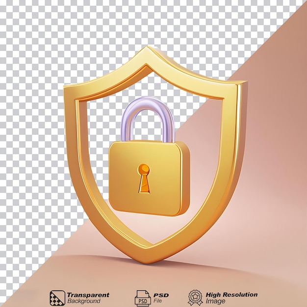 PSD open lock security shield icon gold isolated on transparent background