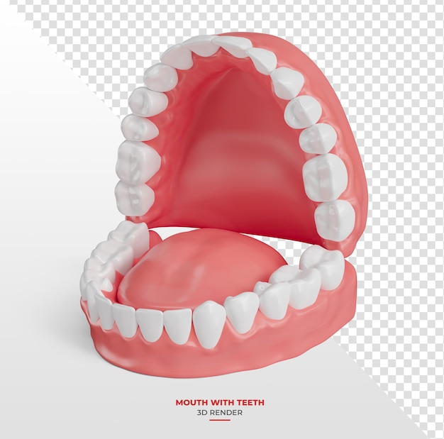 Open mouth with teeth in 3d render with transparent background