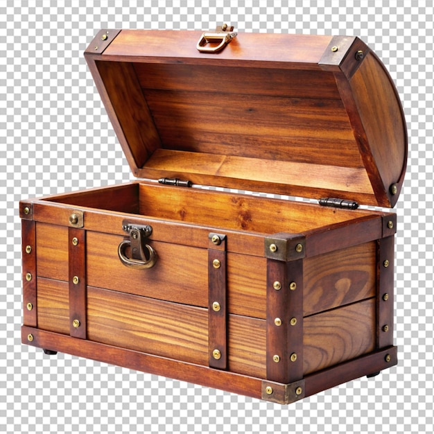 open mystery wooden chest on transparent background