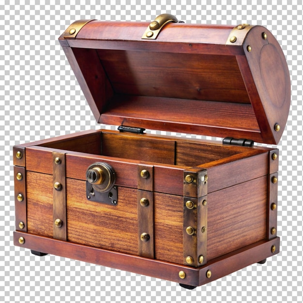 open mystery wooden chest on transparent background