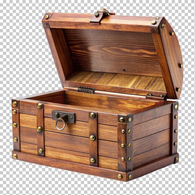 open mystery wooden chest on transparent background