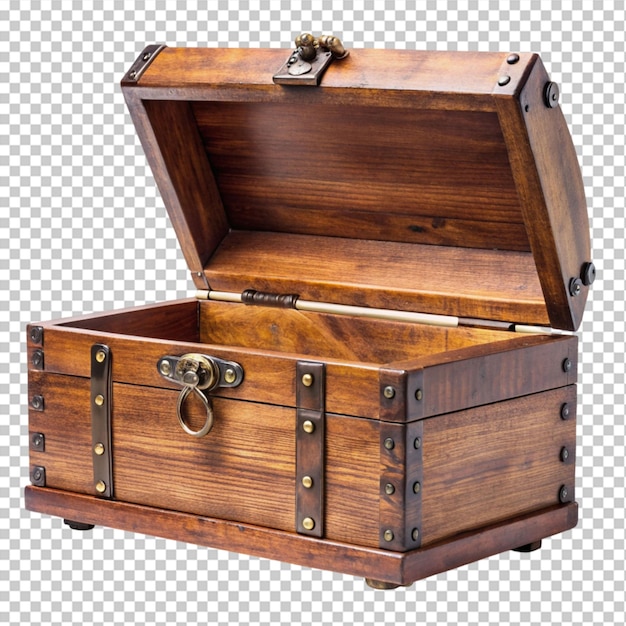 open mystery wooden chest on transparent background