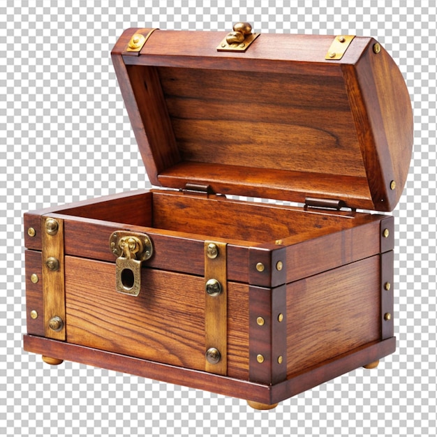 open mystery wooden chest on transparent background