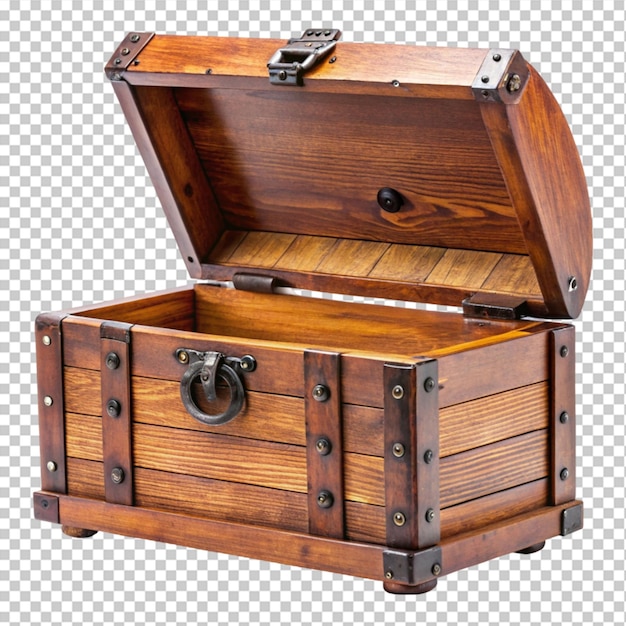 open mystery wooden chest on transparent background