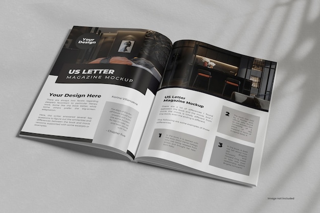 Open view Us Letter Magazine Mockup