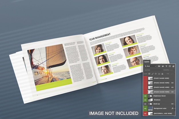 Opened landscape magazine mockup