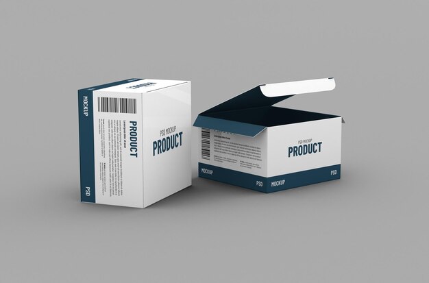 PSD opened square product box packaging mockup for brand advertising on a clean background