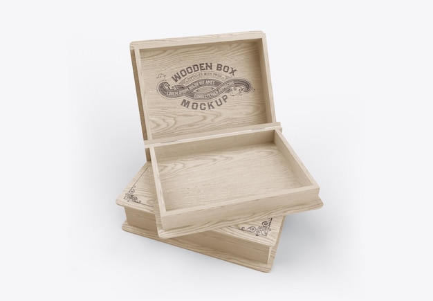 Opened Wooden Box Mockup 3D render