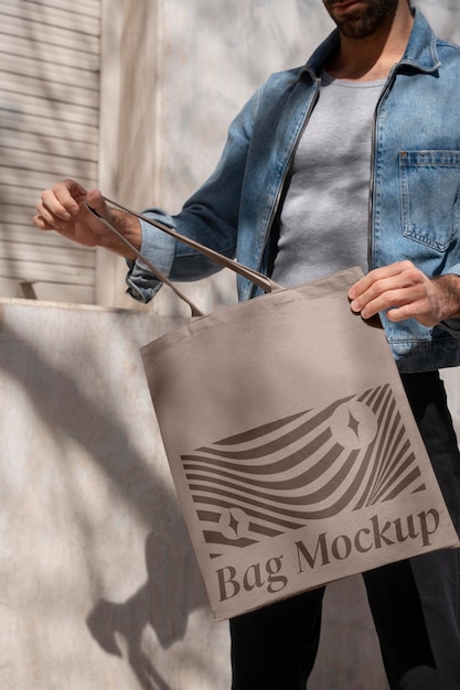 Optical print on tote bag mockup