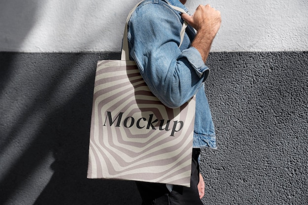 Optical print on tote bag mockup