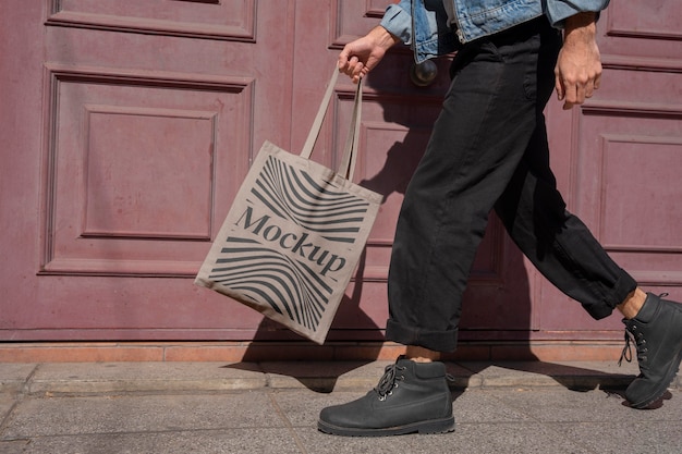 Optical print on tote bag mockup