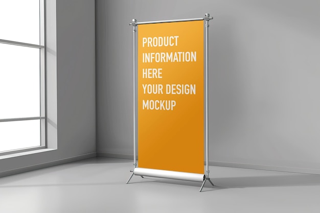 PSD orange banner mockup in modern interior generative ai