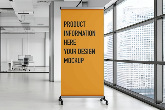 PSD orange banner mockup in office generative ai