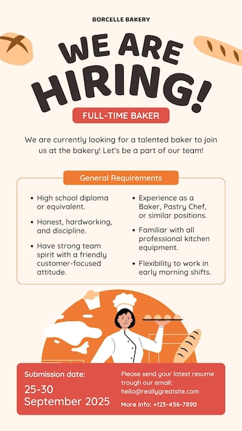 Orange Black Playful Illustrative Baker Job Vacancy Instagram Story 1