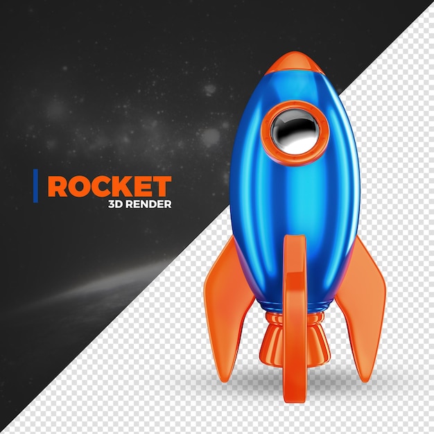 Orange and Blue Space Rocket flying 3D Render isolated