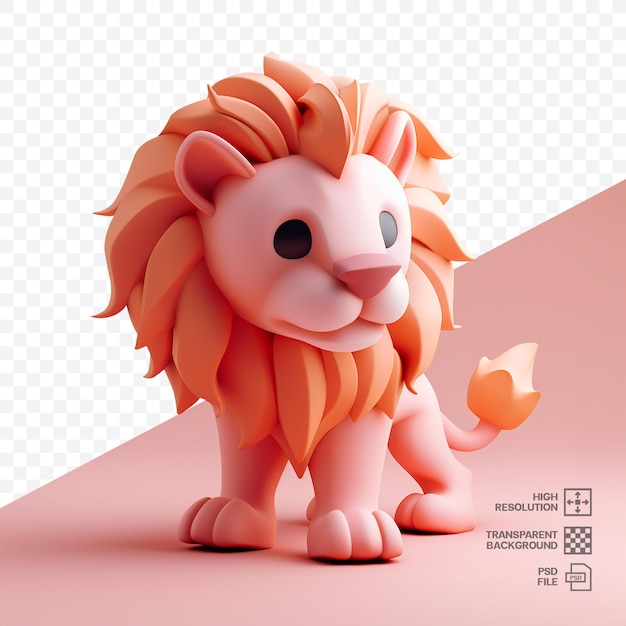 PSD orange cartoon lion on transparent background