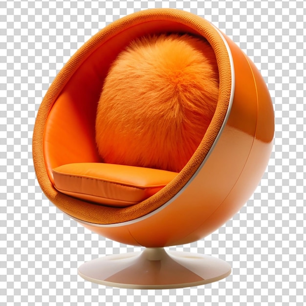 PSD an orange chair with a furry orange pillow on it on transparent background